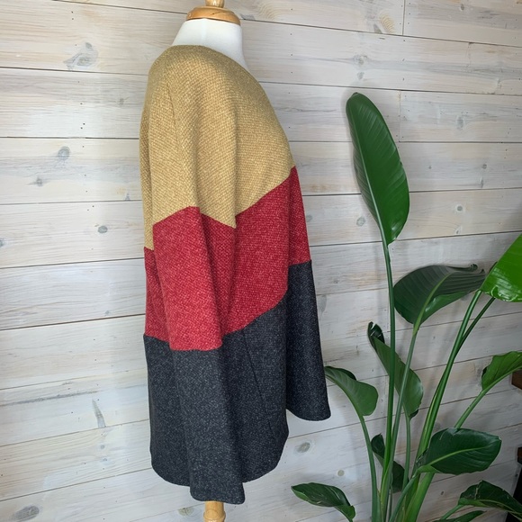 Tan Red Charcoal Colorblock Long Sleeve Sweater - Picture 4 of 8